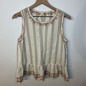 Altar’d State Sleeveless Striped Ruffle Peplum Tank Top, Size Large, Gray/White